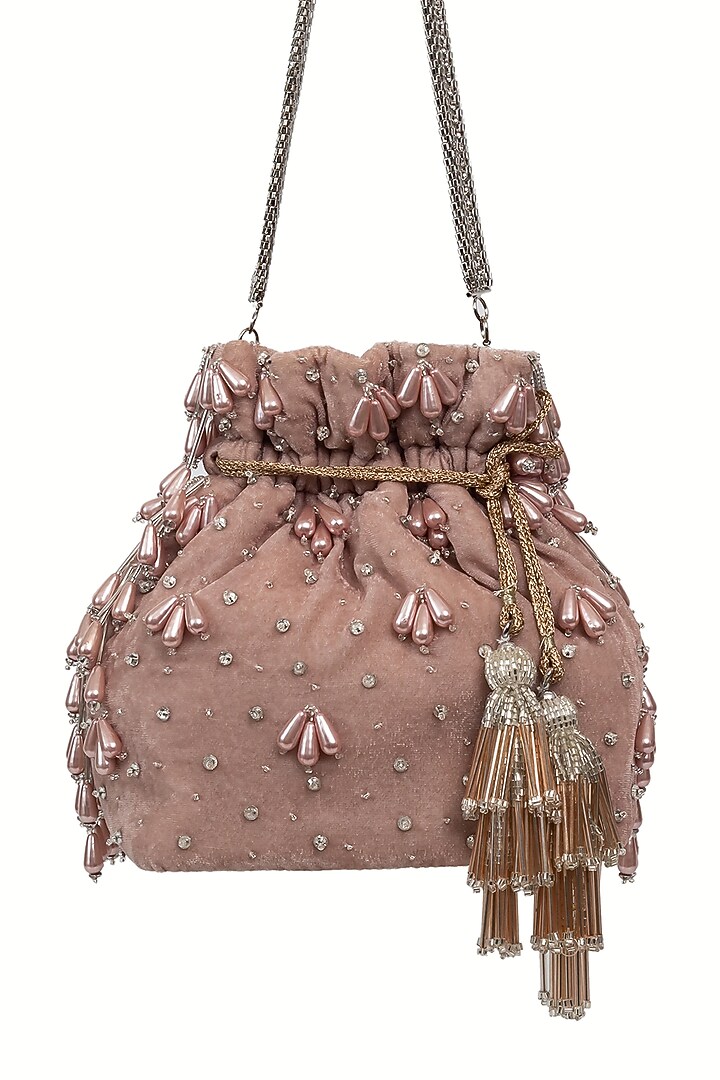 Pink Pearl Embellished Handcrafted Potli by SG BY SONIA GULRAJANI at Pernia's Pop Up Shop