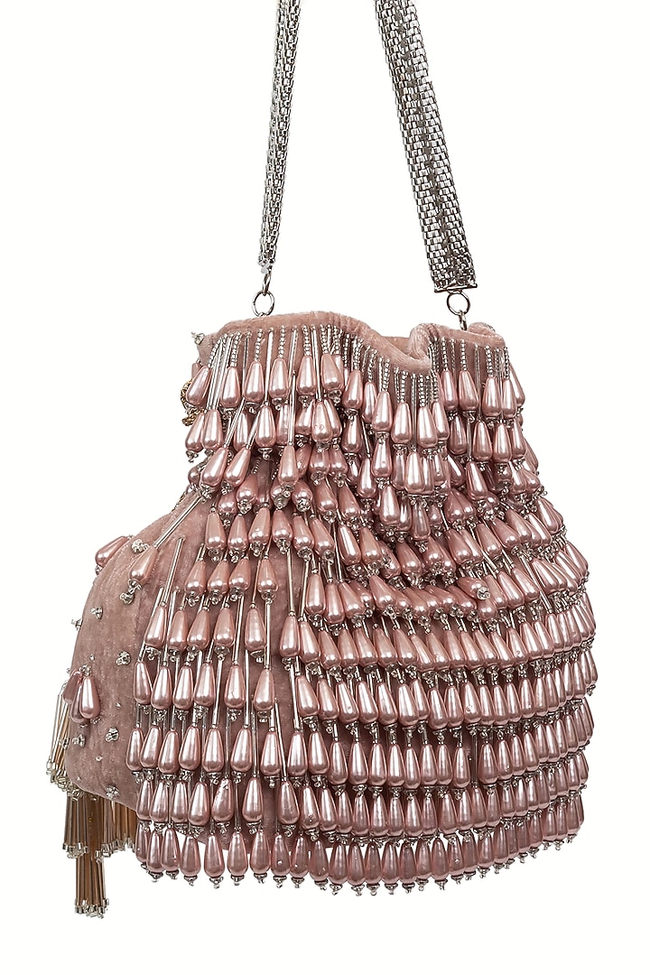 Pink Pearl Embellished Handcrafted Potli by SG BY SONIA GULRAJANI at Pernia's Pop Up Shop
