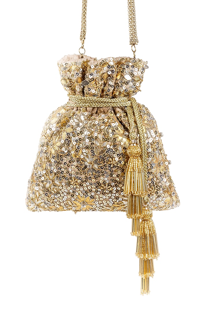 Gold & Silver Embellished Handcrafted Potli by SG BY SONIA GULRAJANI at Pernia's Pop Up Shop