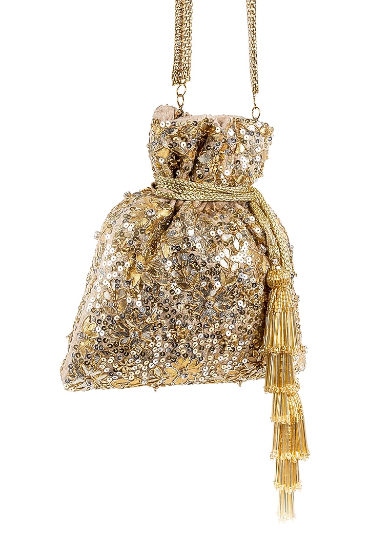 Gold & Silver Embellished Handcrafted Potli by SG BY SONIA GULRAJANI at Pernia's Pop Up Shop