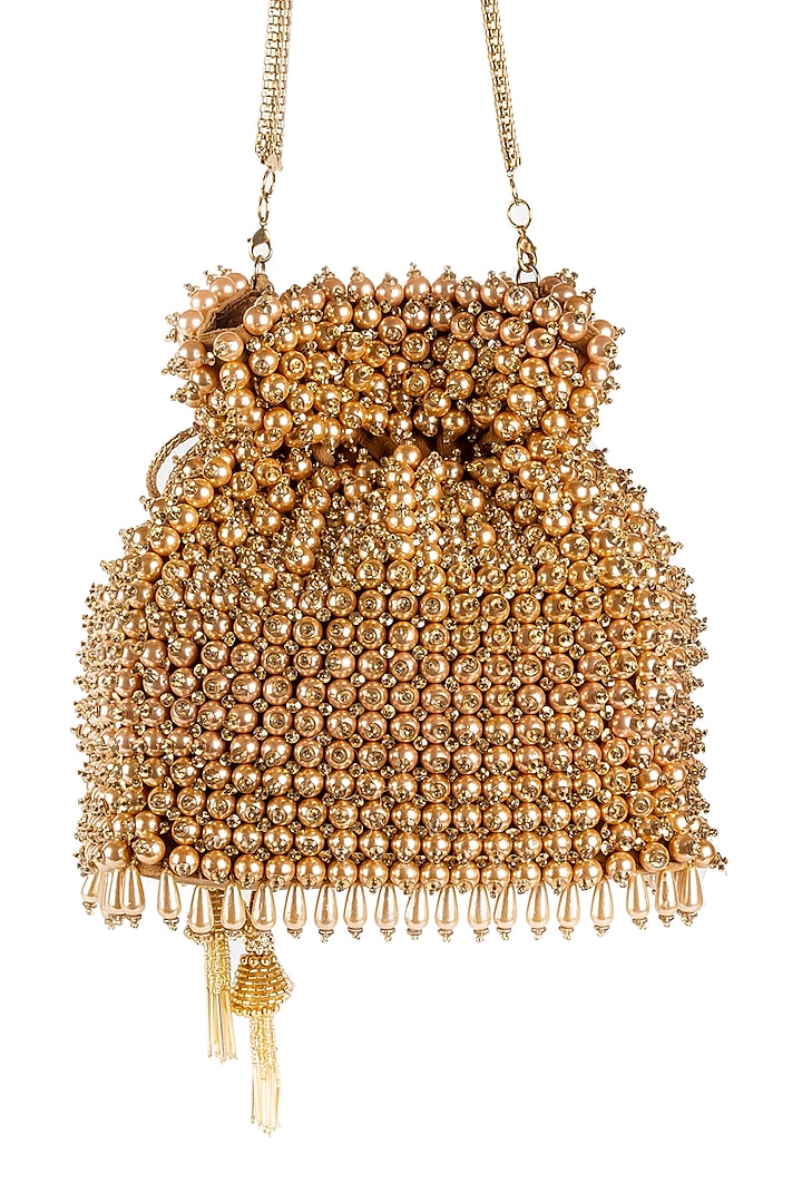 Golden Pearl Embellished Potli by SG BY SONIA GULRAJANI