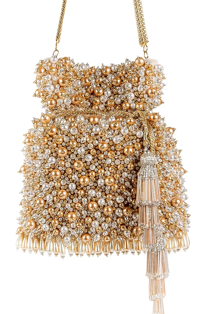 Golden & Silver Embellished Handcrafted Potli by SG BY SONIA GULRAJANI at Pernia's Pop Up Shop