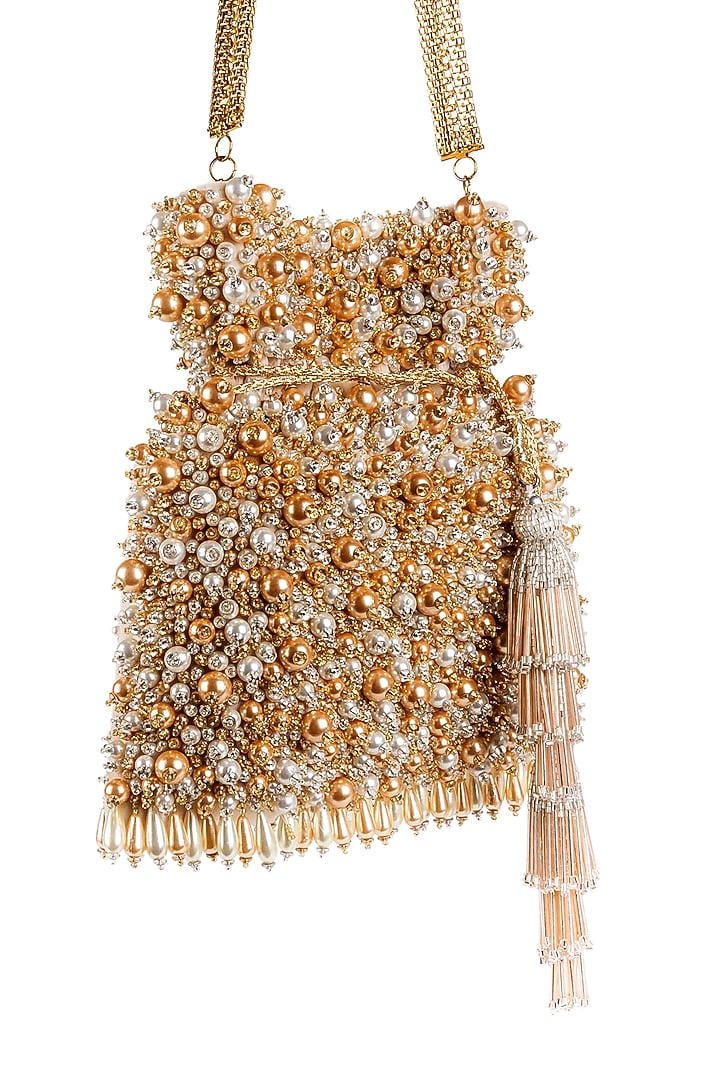 Golden & Silver Embellished Handcrafted Potli by SG BY SONIA GULRAJANI at Pernia's Pop Up Shop