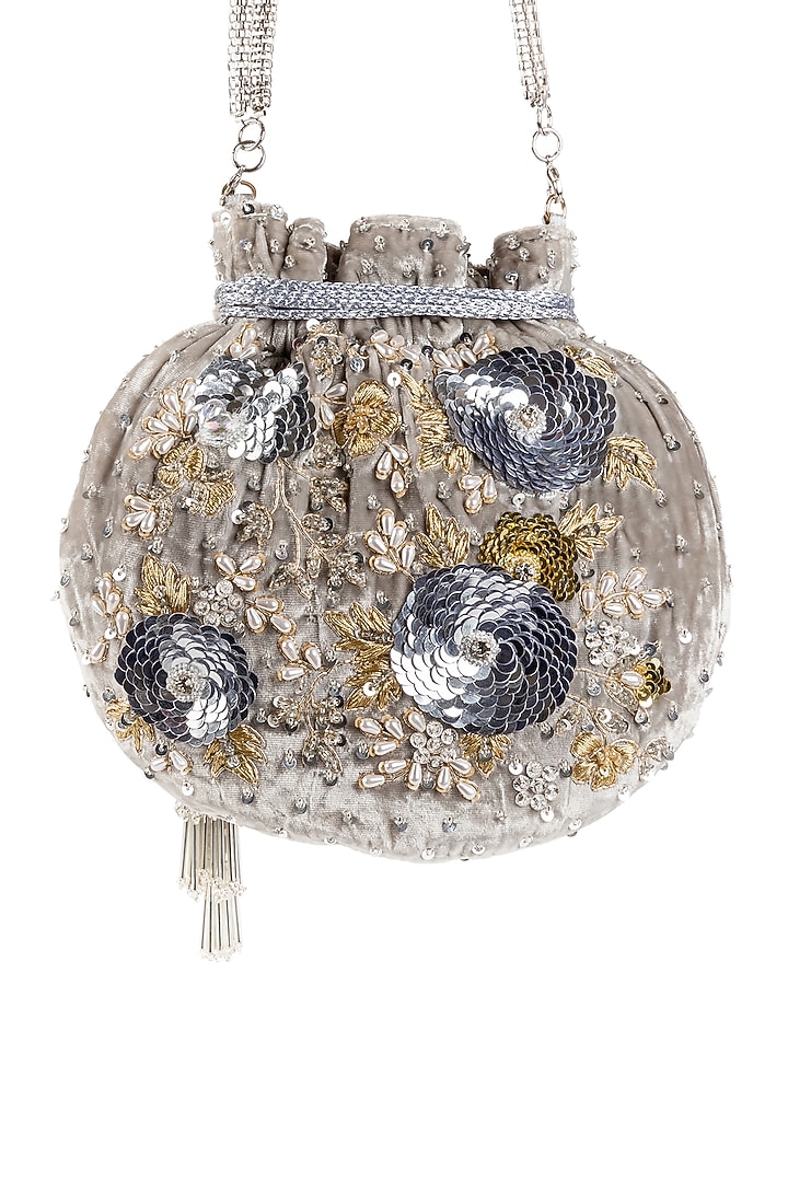 Golden & Silver Sequins Embellished Handcrafted Potli by SG BY SONIA GULRAJANI at Pernia's Pop Up Shop