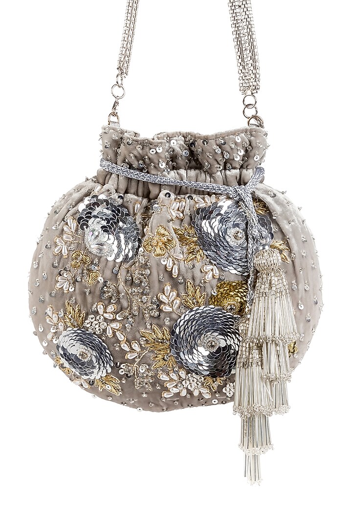 Golden & Silver Sequins Embellished Handcrafted Potli by SG BY SONIA GULRAJANI at Pernia's Pop Up Shop