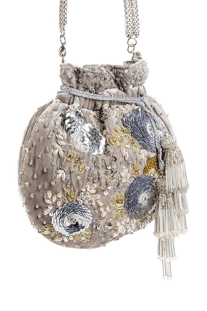 Golden & Silver Sequins Embellished Handcrafted Potli by SG BY SONIA GULRAJANI at Pernia's Pop Up Shop