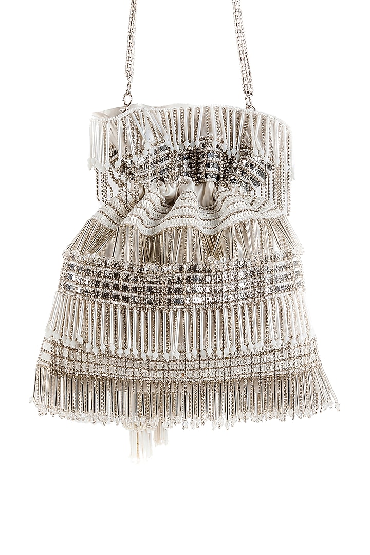Ivory Sequins Embellished Handcrafted Potli by SG BY SONIA GULRAJANI at Pernia's Pop Up Shop