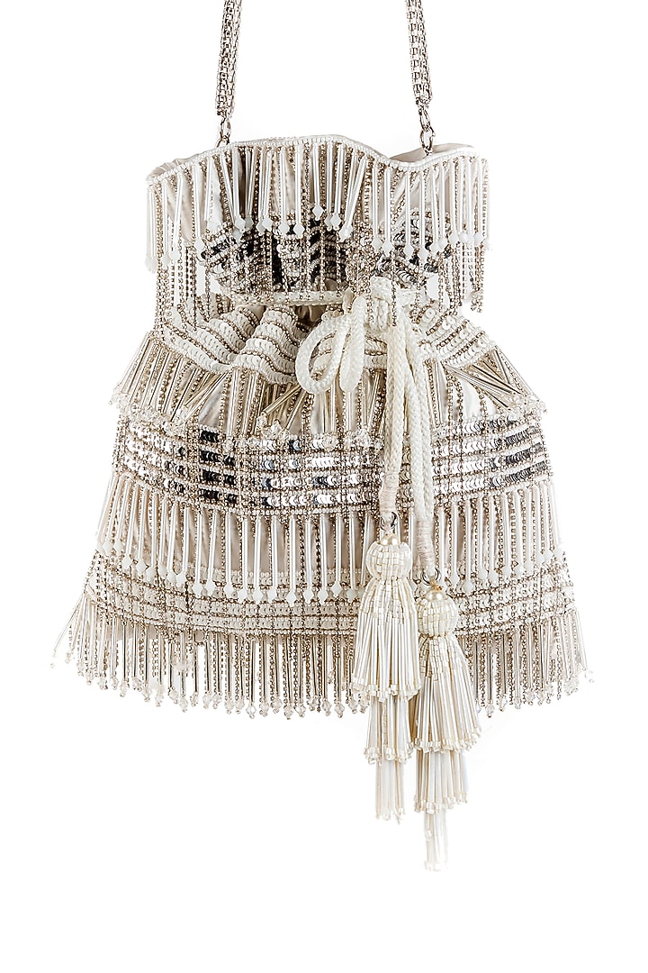Ivory Sequins Embellished Handcrafted Potli by SG BY SONIA GULRAJANI at Pernia's Pop Up Shop