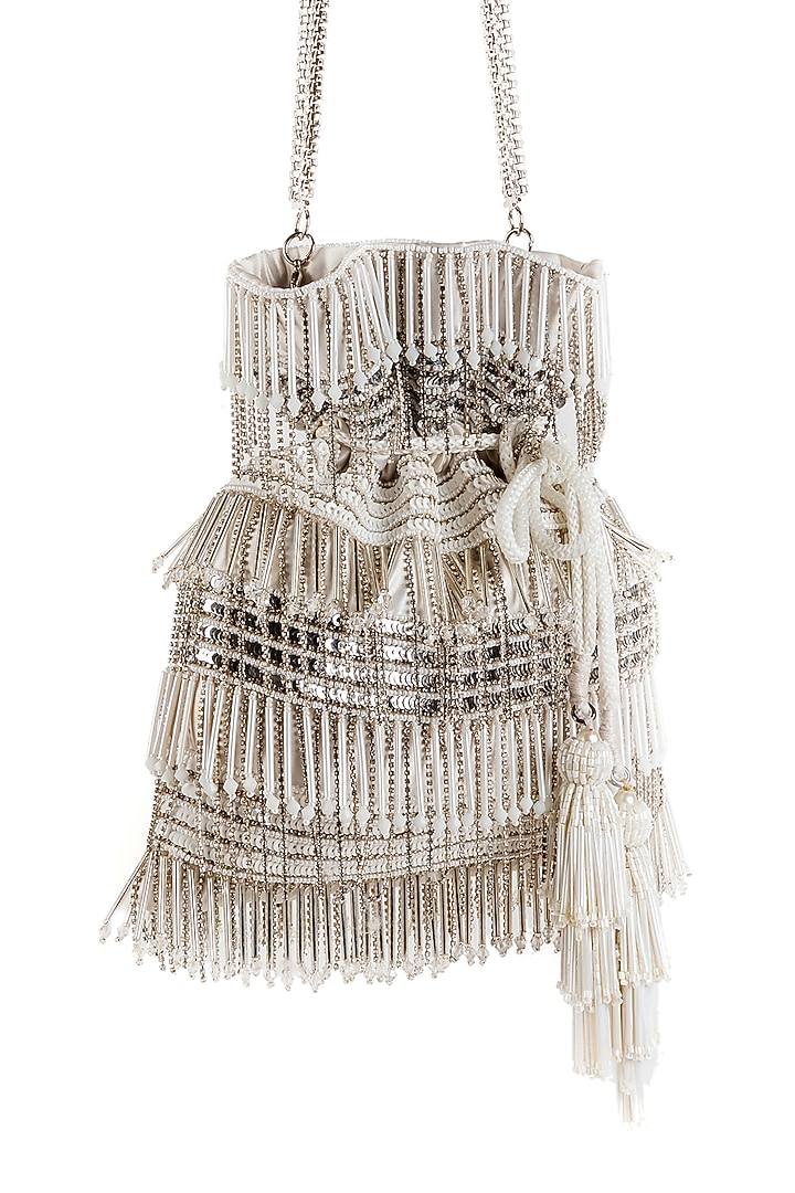 Ivory Sequins Embellished Handcrafted Potli by SG BY SONIA GULRAJANI at Pernia's Pop Up Shop