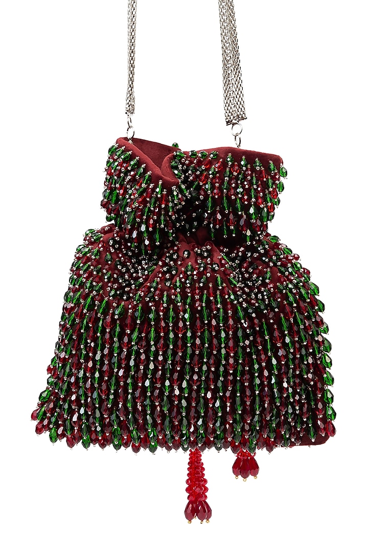 Green & Red Embellished Handcrafted Potli by SG BY SONIA GULRAJANI at Pernia's Pop Up Shop