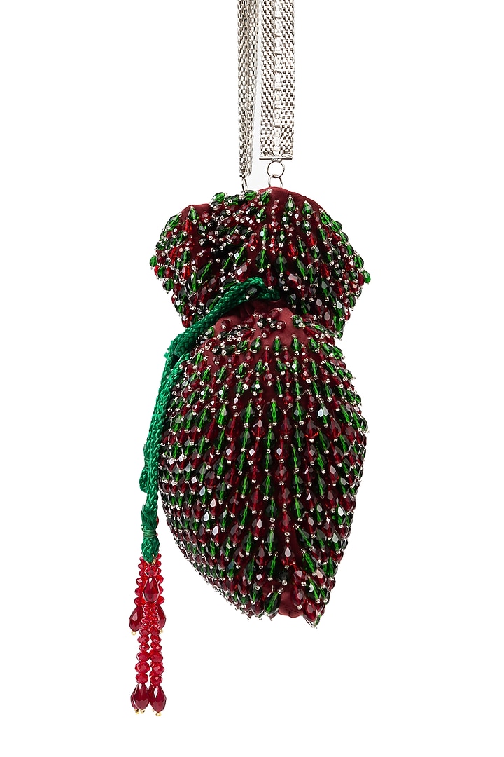 Green & Red Embellished Handcrafted Potli by SG BY SONIA GULRAJANI at Pernia's Pop Up Shop