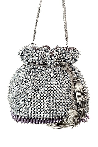 Silver Embroidered Potli by SG BY SONIA GULRAJANI