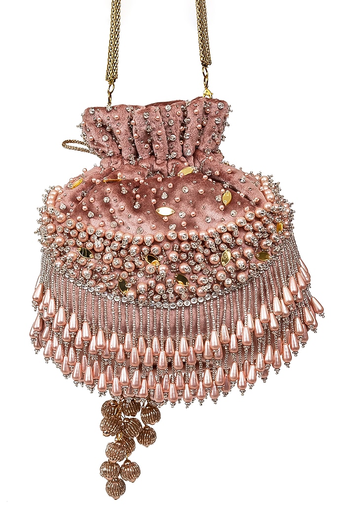 Pink Pearl Embroidered Potli by SG BY SONIA GULRAJANI at Pernia's Pop Up Shop