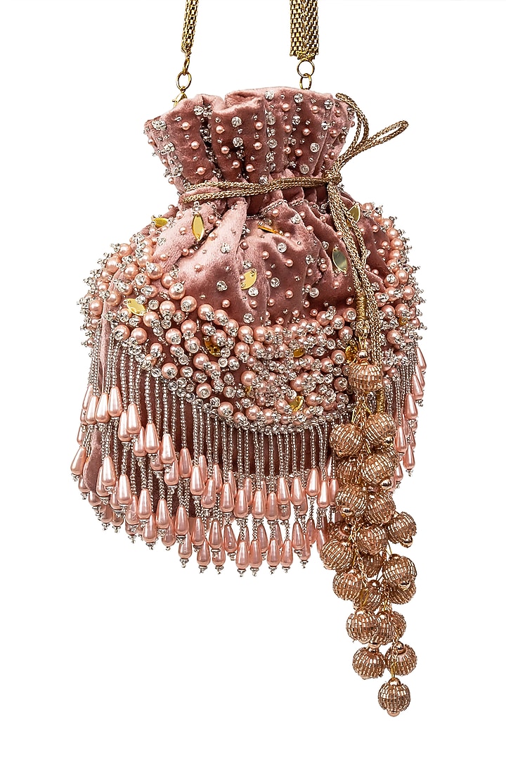 Pink Pearl Embroidered Potli by SG BY SONIA GULRAJANI at Pernia's Pop Up Shop