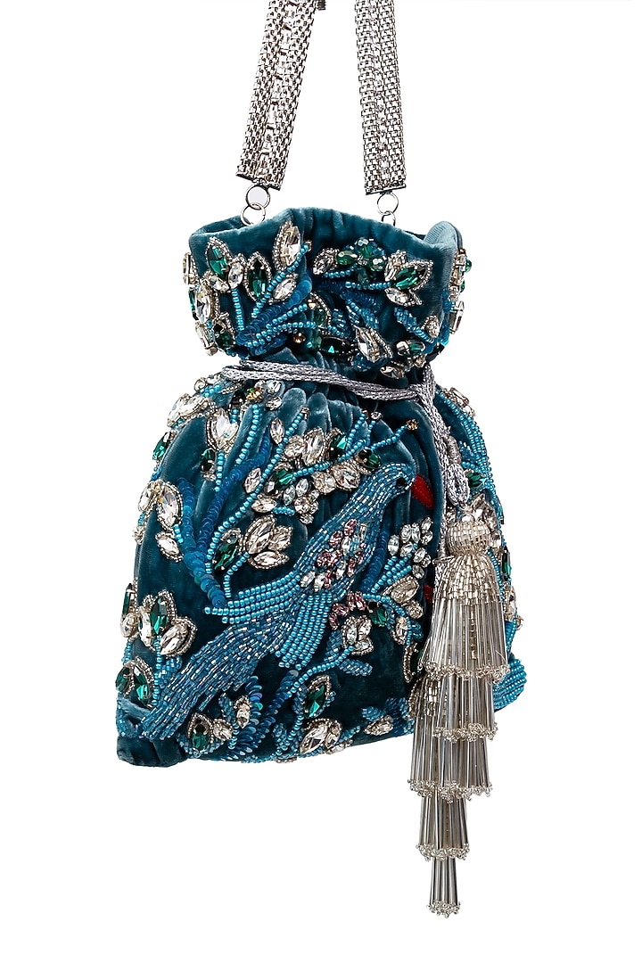 Blue Floral Embroidered Potli by SG BY SONIA GULRAJANI at Pernia's Pop Up Shop