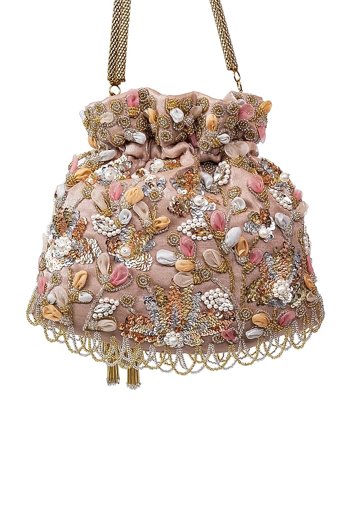 Peach Pearl Embroidered Potli by SG BY SONIA GULRAJANI at Pernia's Pop Up Shop