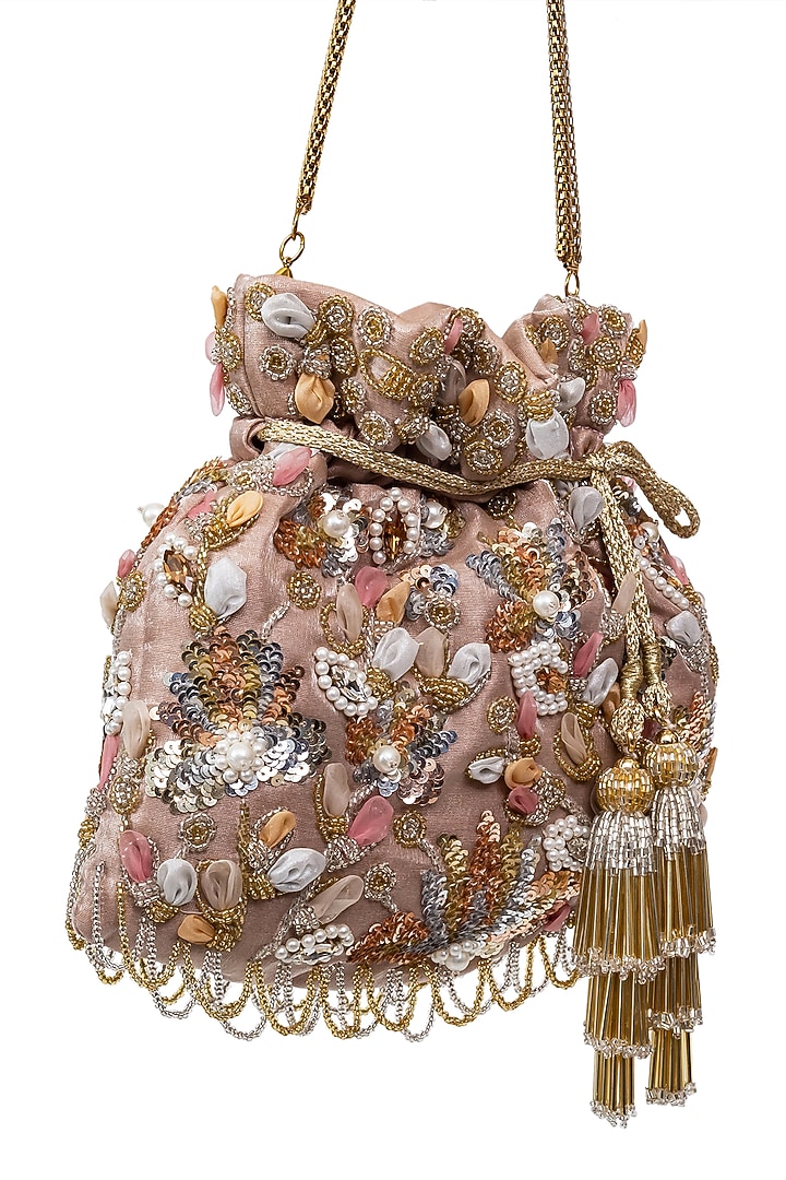 Peach Pearl Embroidered Potli by SG BY SONIA GULRAJANI at Pernia's Pop Up Shop