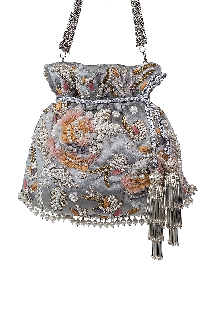 Light Blue Embroidered Potli by SG BY SONIA GULRAJANI at Pernia's Pop Up Shop