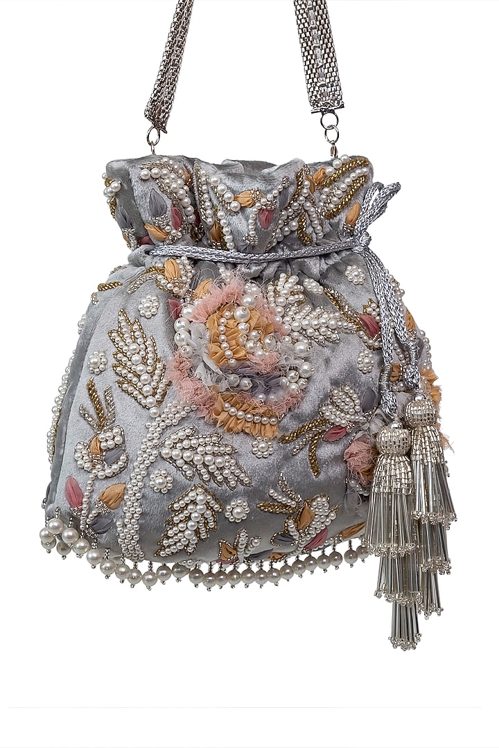 Light Blue Embroidered Potli by SG BY SONIA GULRAJANI at Pernia's Pop Up Shop