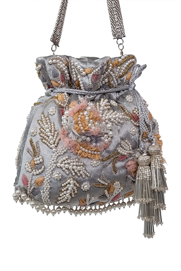 Light Blue Embroidered Potli by SG BY SONIA GULRAJANI at Pernia's Pop Up Shop