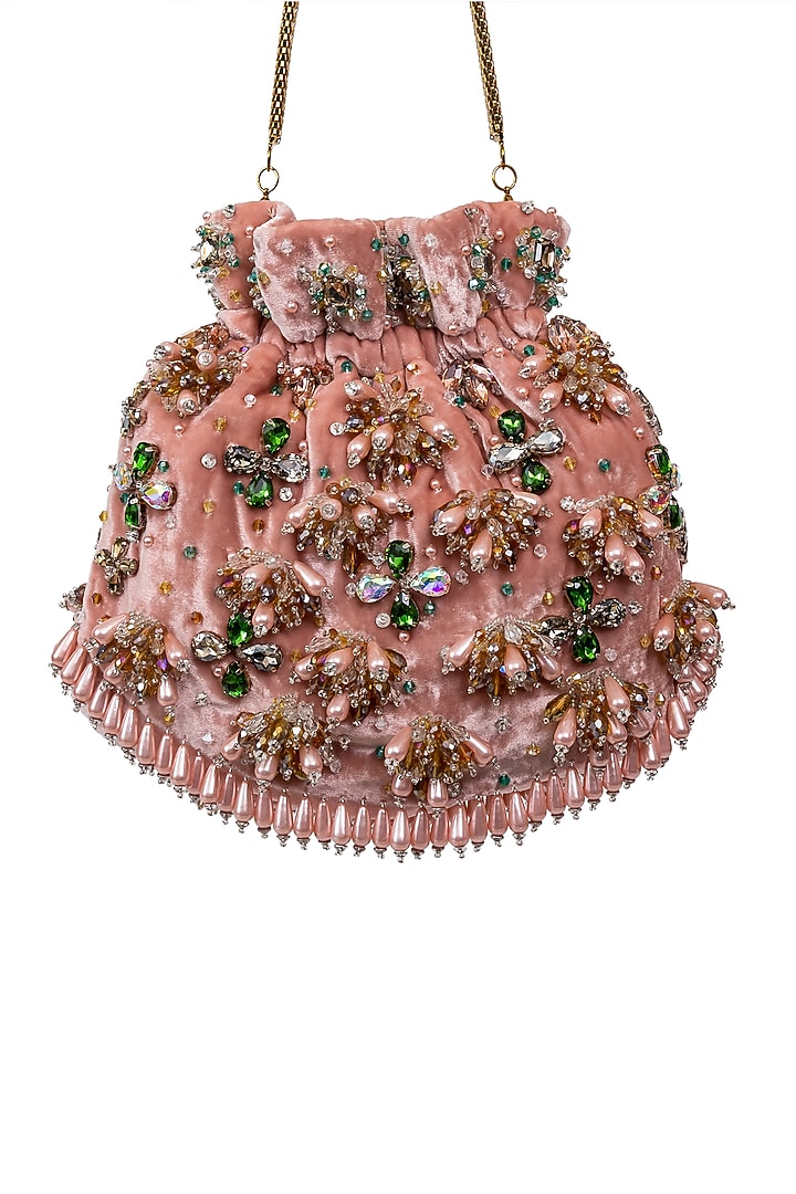 Pink Crystal Embroidered Potli by SG BY SONIA GULRAJANI at Pernia's Pop Up Shop