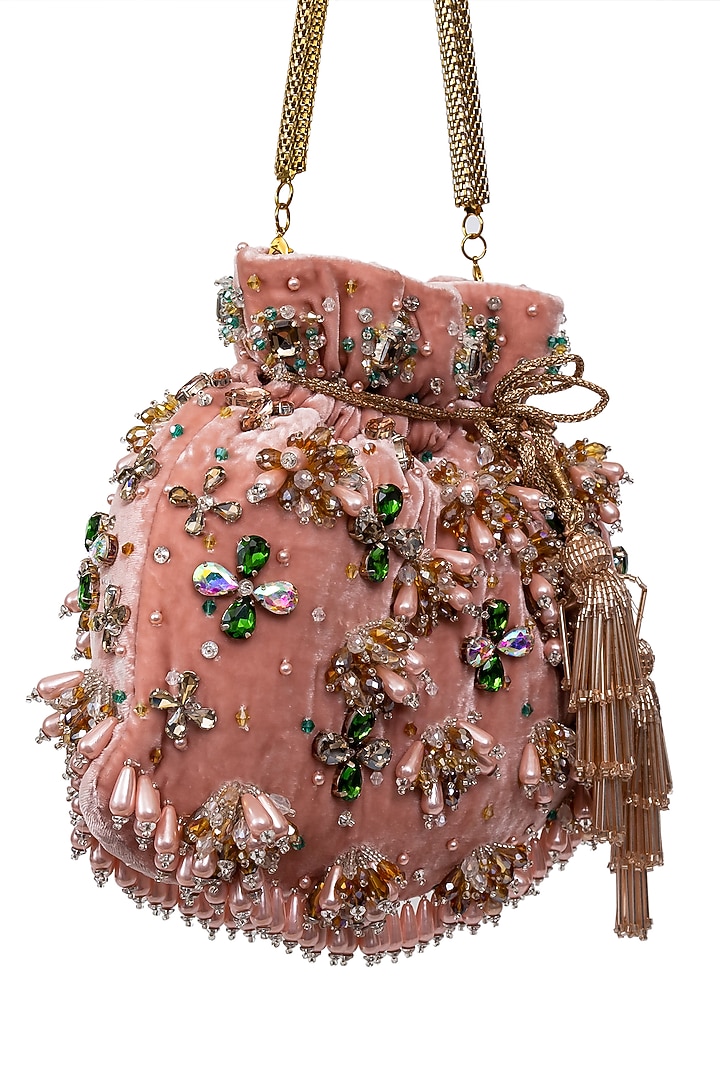 Pink Crystal Embroidered Potli by SG BY SONIA GULRAJANI at Pernia's Pop Up Shop