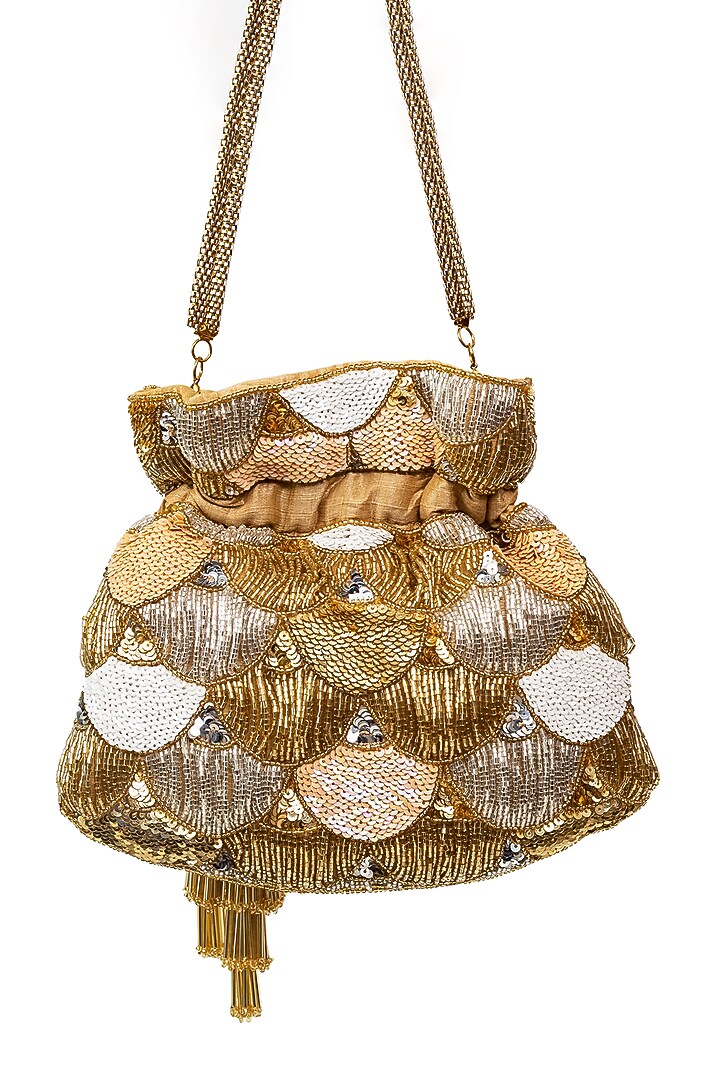 Gold Sequins Embroidered Potli by SG BY SONIA GULRAJANI at Pernia's Pop Up Shop