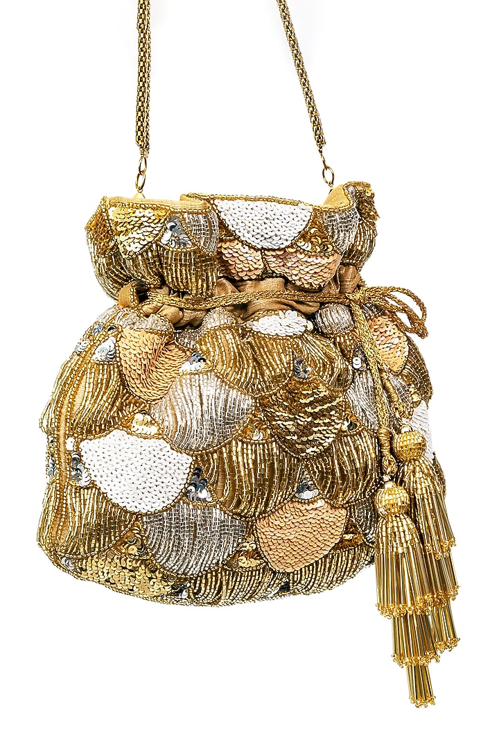 Gold Sequins Embroidered Potli by SG BY SONIA GULRAJANI at Pernia's Pop Up Shop