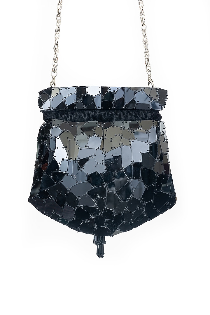 Black Velvet Abstract Acrylic Potli by SG BY SONIA GULRAJANI at Pernia's Pop Up Shop