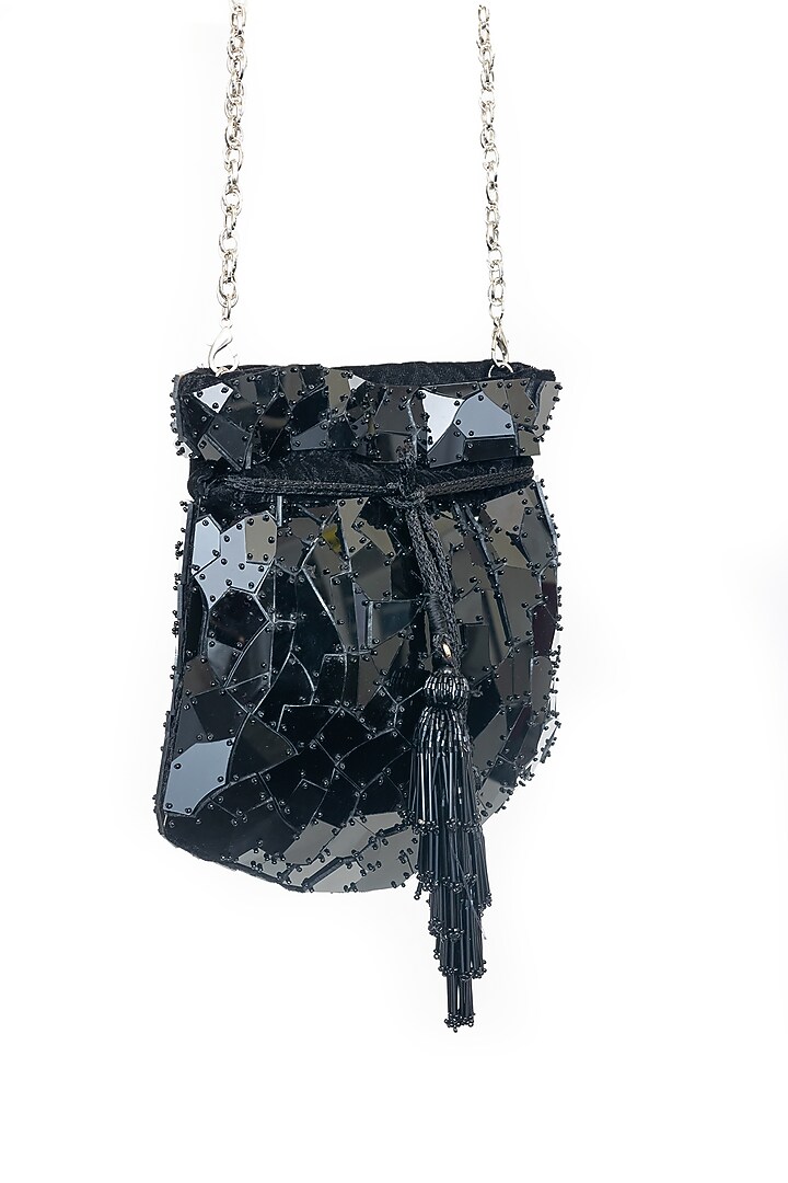 Black Velvet Abstract Acrylic Potli by SG BY SONIA GULRAJANI at Pernia's Pop Up Shop