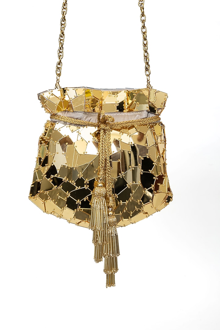 Gold Velvet Abstract Acrylic Potli by SG BY SONIA GULRAJANI at Pernia's Pop Up Shop