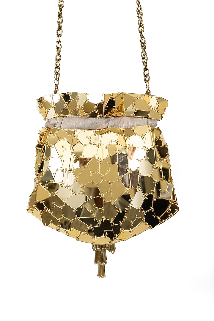 Gold Velvet Abstract Acrylic Potli by SG BY SONIA GULRAJANI at Pernia's Pop Up Shop