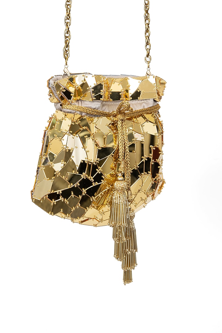 Gold Velvet Abstract Acrylic Potli by SG BY SONIA GULRAJANI at Pernia's Pop Up Shop