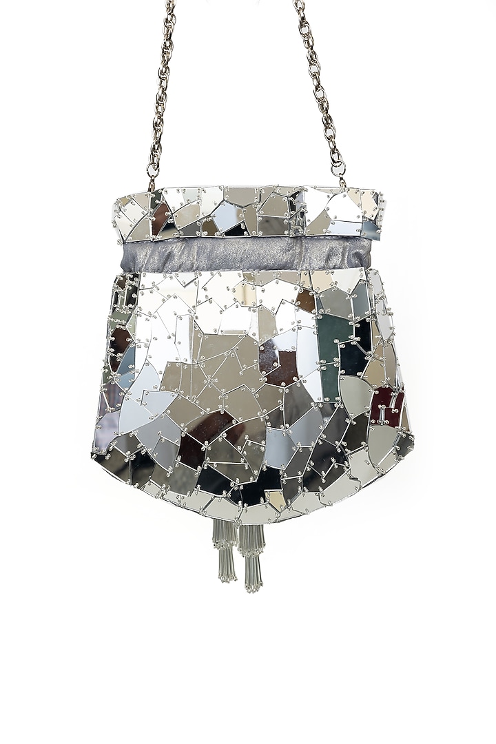 Silver Velvet Abstract Acrylic Potli by SG BY SONIA GULRAJANI at Pernia's Pop Up Shop
