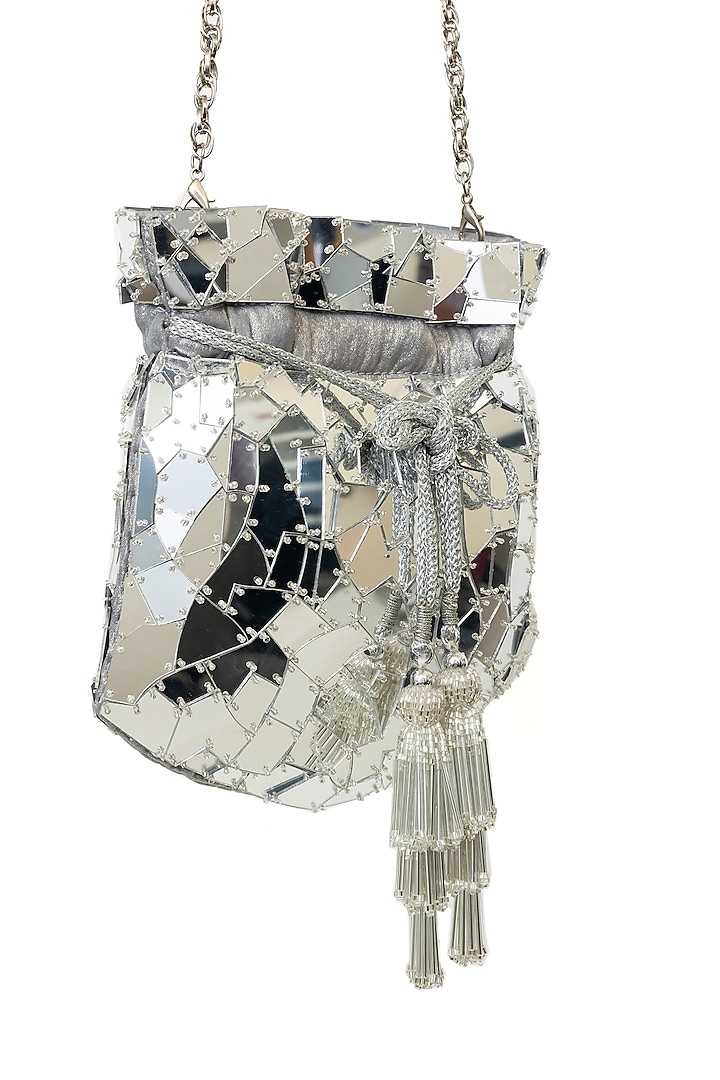 Silver Velvet Abstract Acrylic Potli by SG BY SONIA GULRAJANI at Pernia's Pop Up Shop