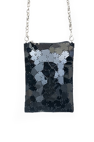 Black Velvet Abstract Acrylic Sling Bag by SG BY SONIA GULRAJANI