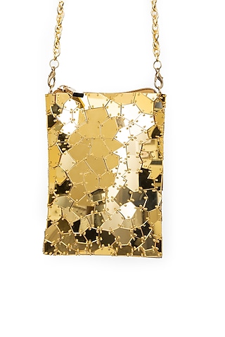 Gold Velvet Abstract Acrylic Sling Bag by SG BY SONIA GULRAJANI