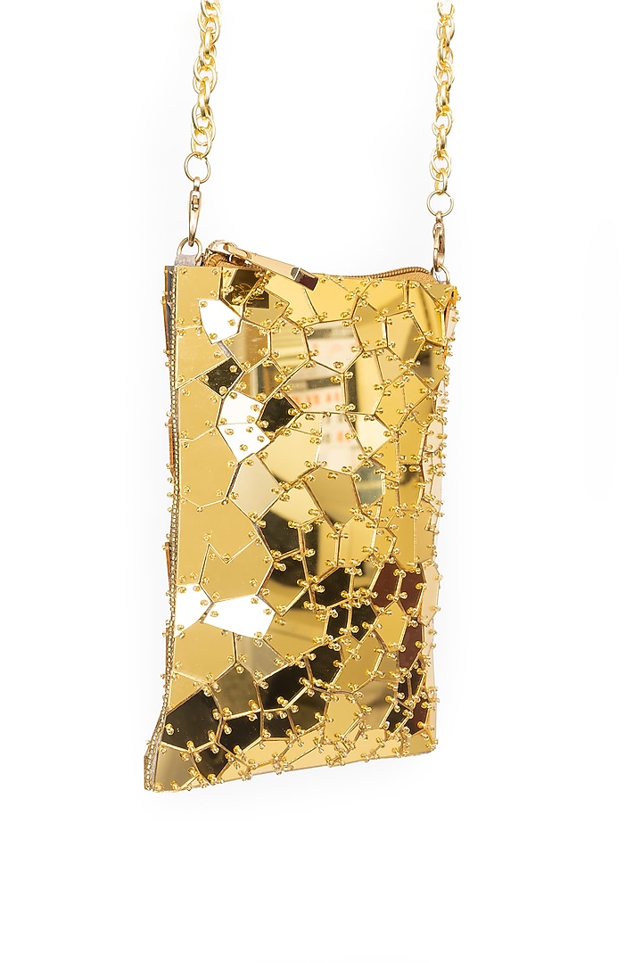 Gold Velvet Abstract Acrylic Sling Bag by SG BY SONIA GULRAJANI at Pernia's Pop Up Shop