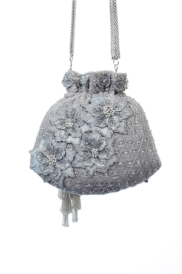 Silver Hand Embroidered Potli by SG BY SONIA GULRAJANI at Pernia's Pop Up Shop