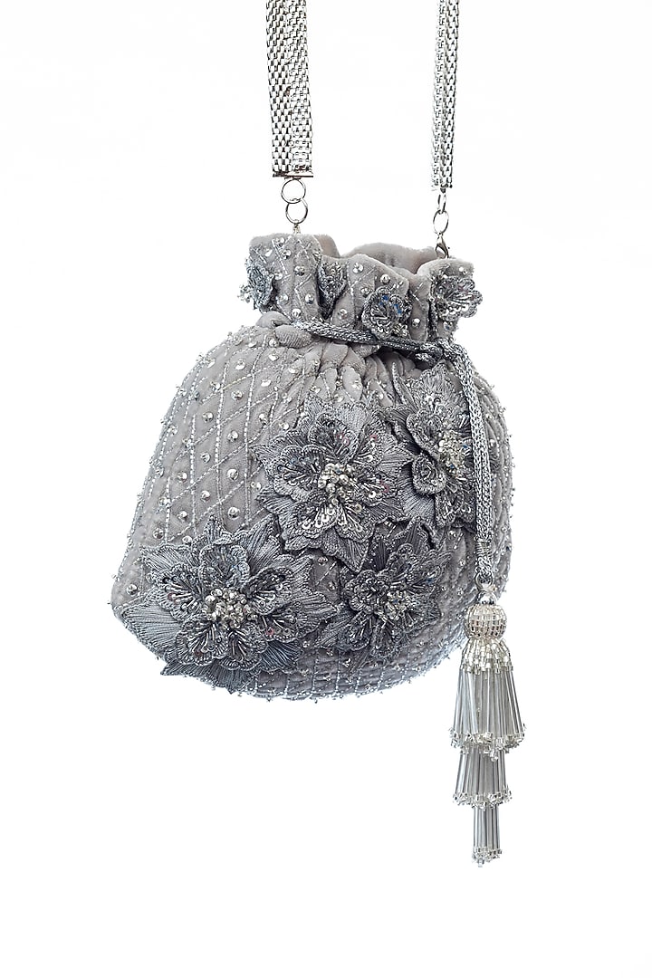 Silver Hand Embroidered Potli by SG BY SONIA GULRAJANI at Pernia's Pop Up Shop