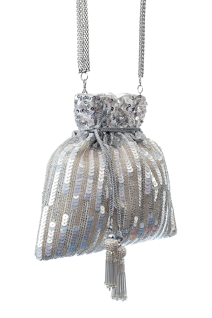 Silver Velvet Embroidered Potli by SG BY SONIA GULRAJANI at Pernia's Pop Up Shop