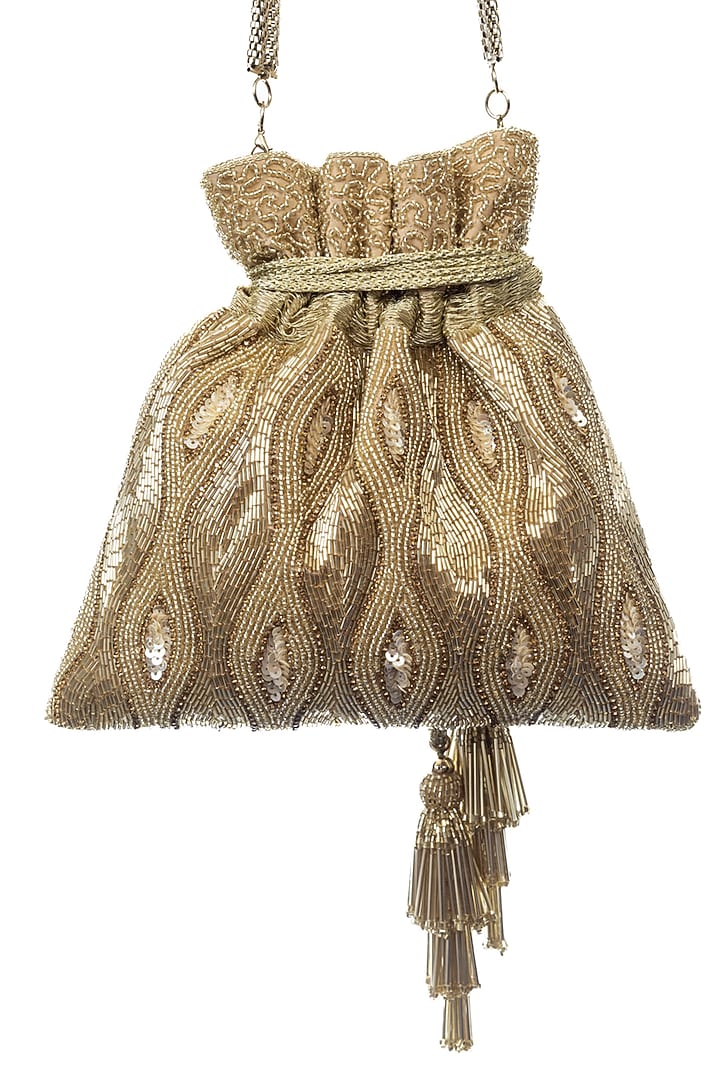 Light Gold Embroidered Potli by SG BY SONIA GULRAJANI at Pernia's Pop Up Shop