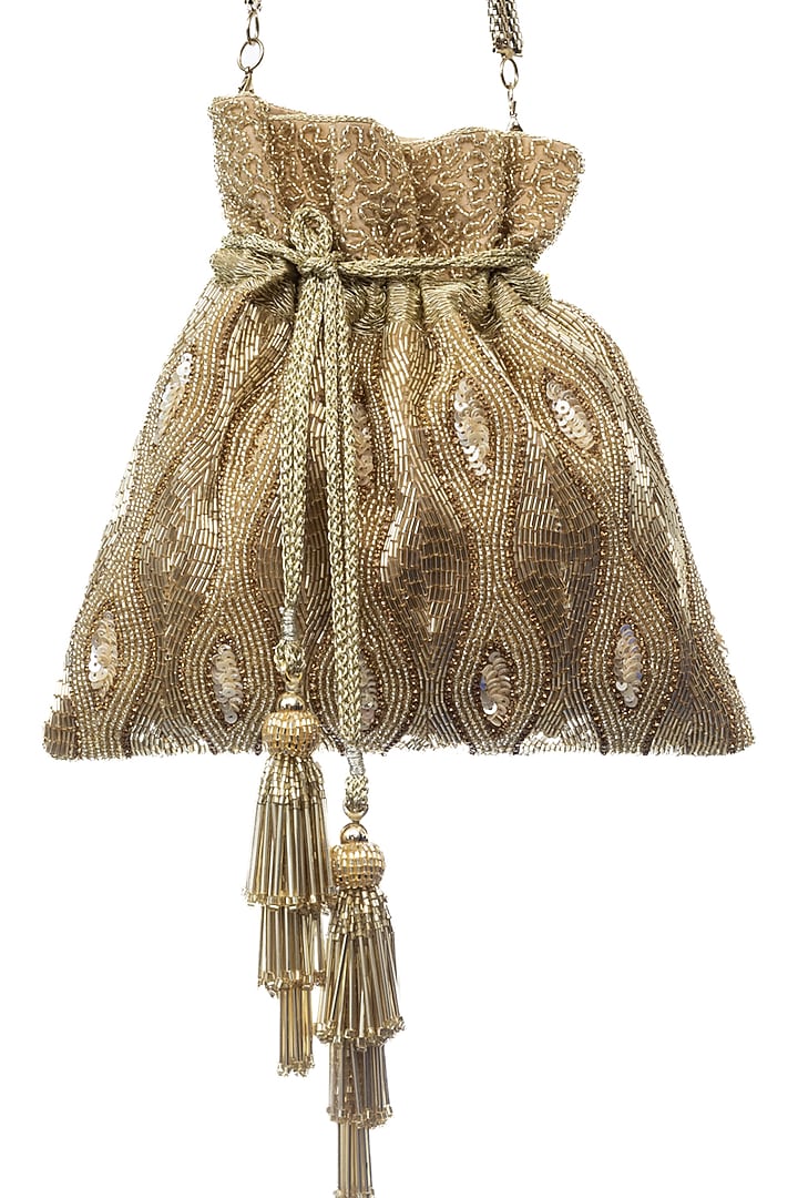 Light Gold Embroidered Potli by SG BY SONIA GULRAJANI at Pernia's Pop Up Shop