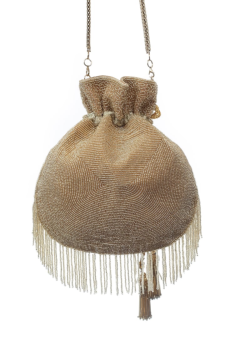 Gold Bead Embroidered Potli by SG BY SONIA GULRAJANI at Pernia's Pop Up Shop