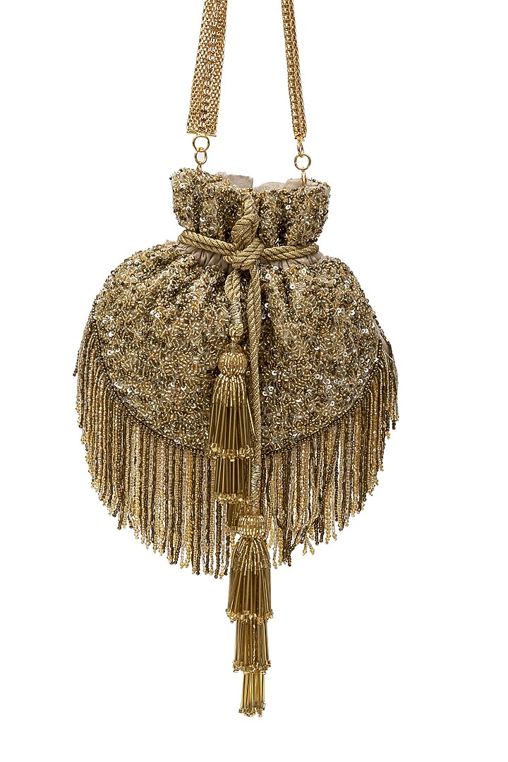 Gold Crystal Embroidered Potli by SG BY SONIA GULRAJANI at Pernia's Pop Up Shop