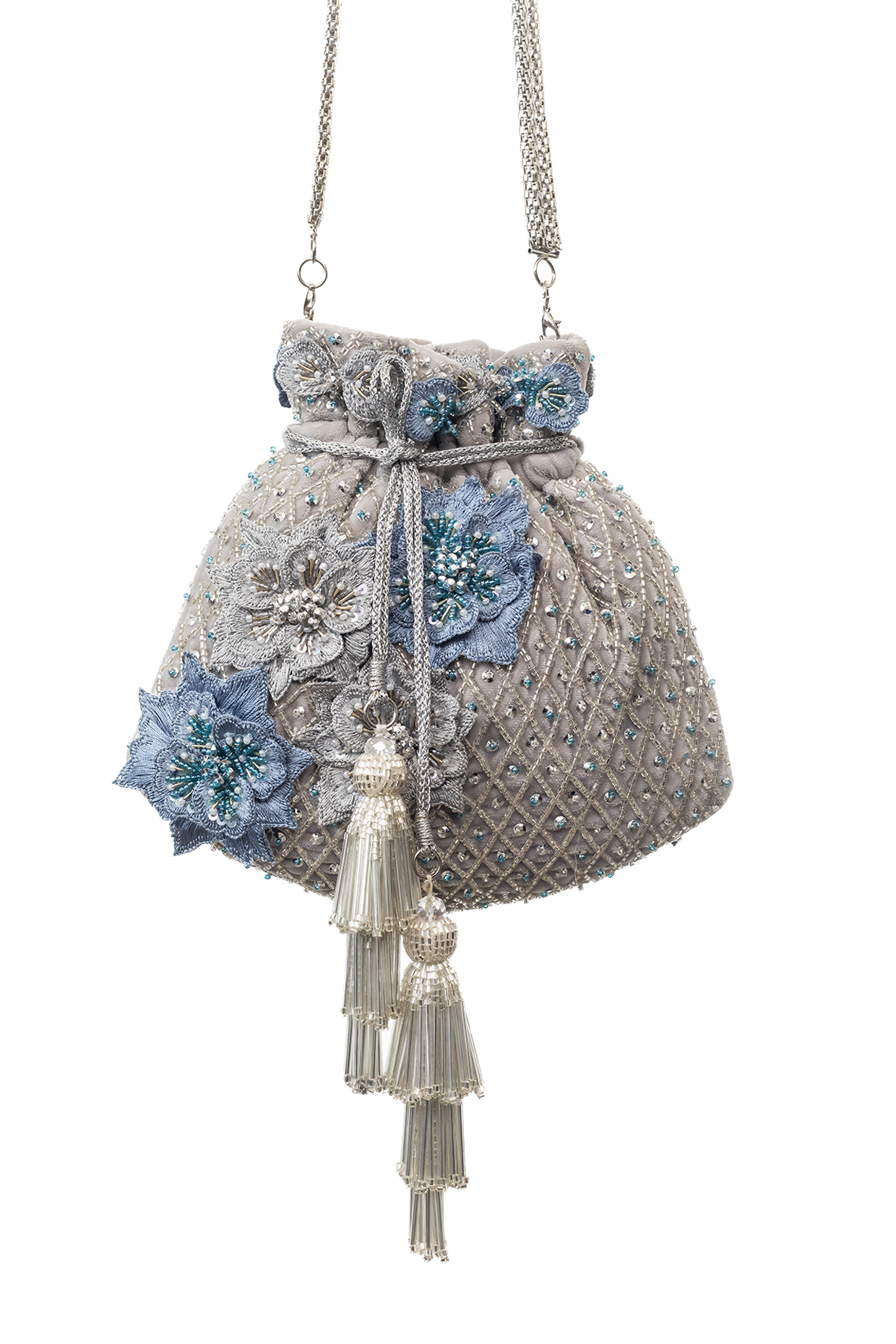 Grey Embroidered Potli by SG BY SONIA GULRAJANI