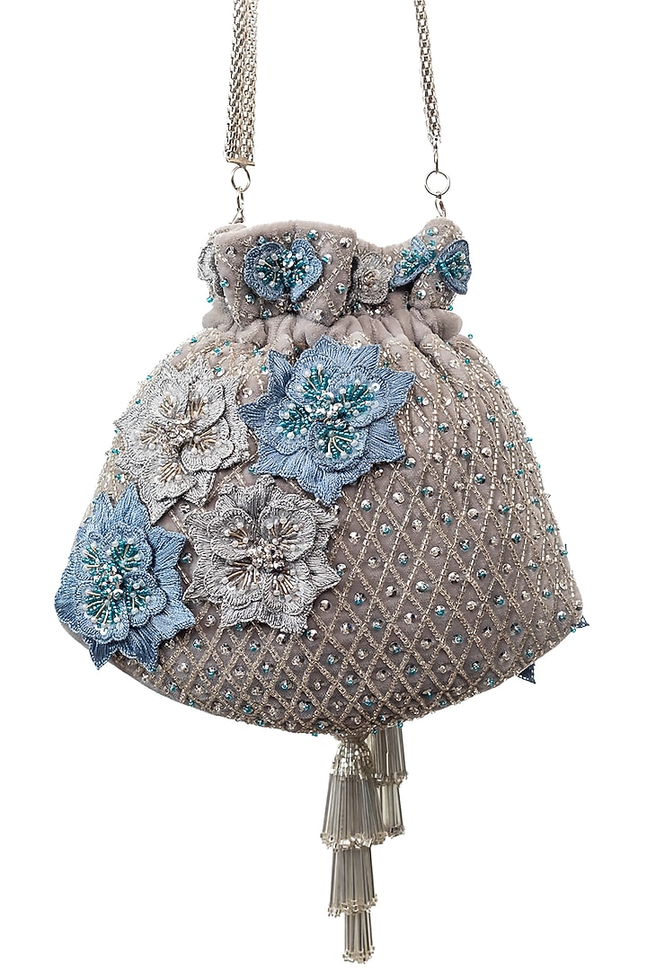 Grey Embroidered Potli by SG BY SONIA GULRAJANI at Pernia's Pop Up Shop