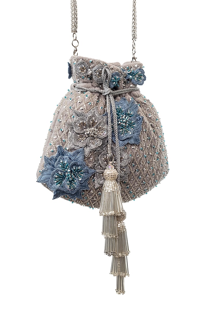 Grey Embroidered Potli by SG BY SONIA GULRAJANI at Pernia's Pop Up Shop
