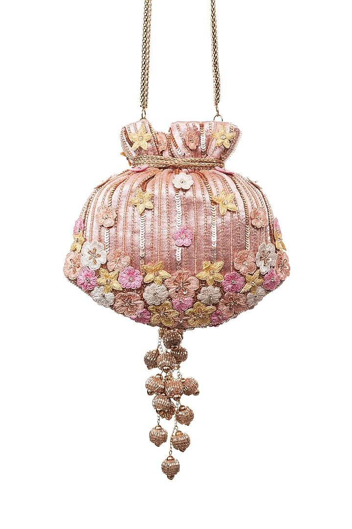 Pink Raw Silk Handcrafted Potli by SG BY SONIA GULRAJANI at Pernia's Pop Up Shop