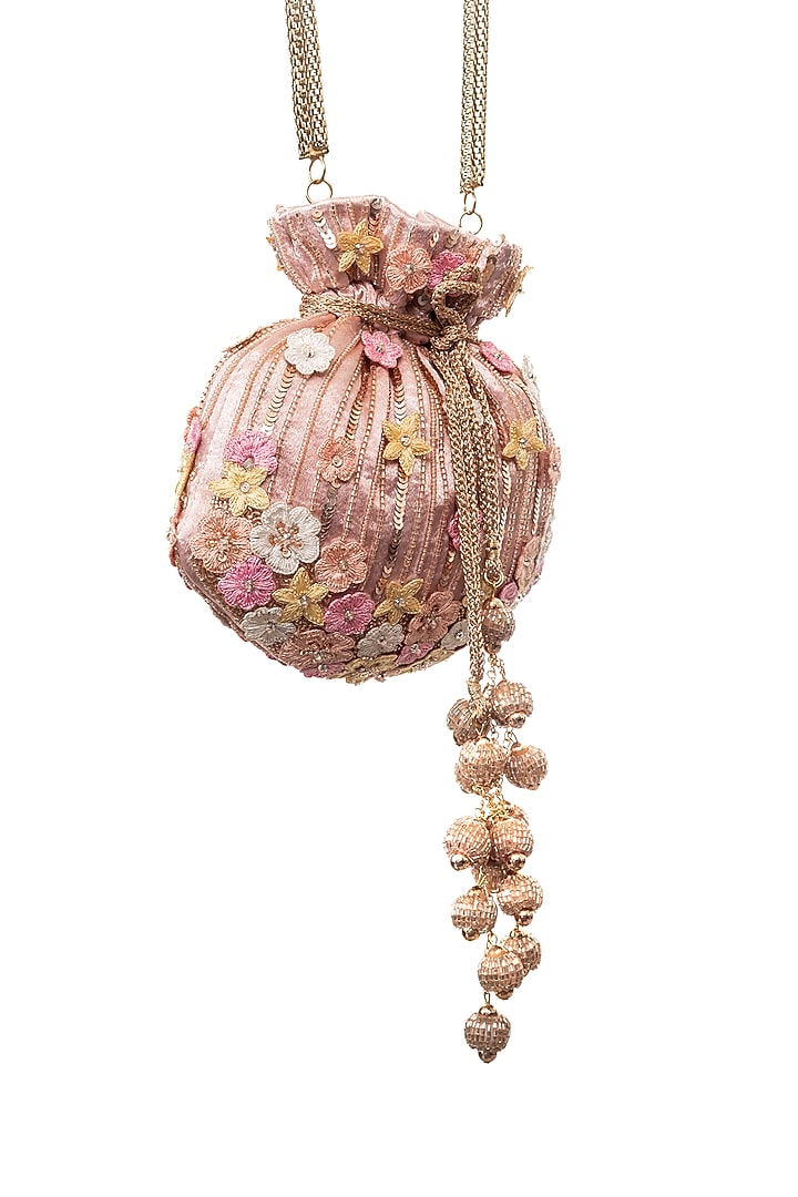 Pink Raw Silk Handcrafted Potli by SG BY SONIA GULRAJANI at Pernia's Pop Up Shop